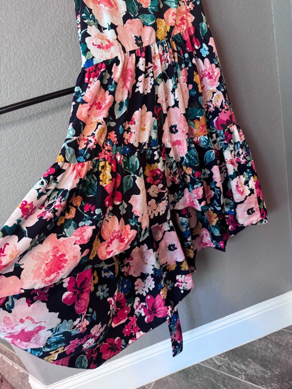 Eliza J Floral Asymmetrical High-Low Maxi Skirt Size 2 Navy Pink Floral NWOT - Picture 7 of 15